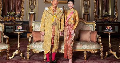 King and consort: Thai monarch Maha Vajiralongkorn appointed former royal bodyguard Sineenat Wongvajirapakdi as his consort last year (pictured together in August 2019) - but she soon fell from grace and was stripped of her titles