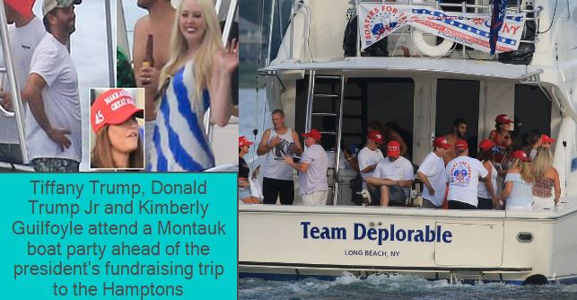 Tiffany Trump, Donald Trump Jr and Kimberly Guilfoyle attend a Montauk boat party ahead of the president's fundraising trip to the Hamptons