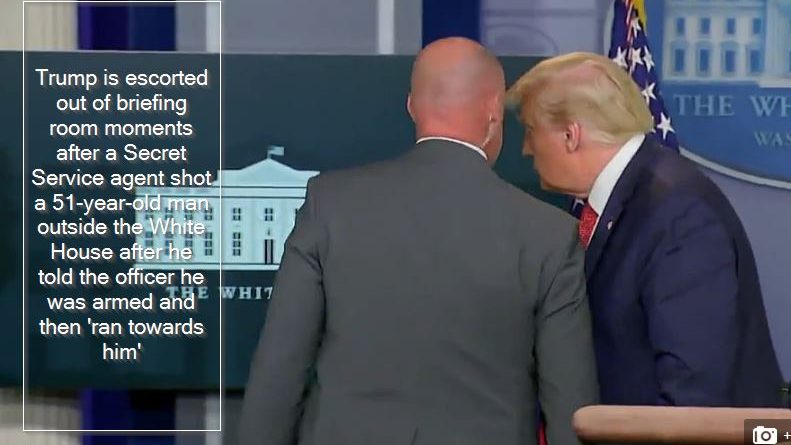 Trump is escorted out of briefing room moments after a Secret Service agent shot a 51-year-old man outside the White House after he told the officer he was armed and then 'ran towards him'