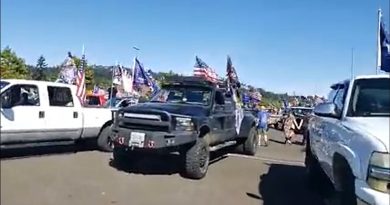 Supporters of Donald Trump met in Clackamas town center on Saturday at 4pm, to drive around Portland