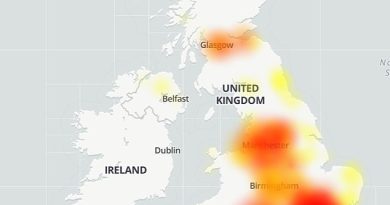 Vodafone is down across the United Kingdom today, leaving thousands of customers unable to access 4G internet and make calls for two hours. Pictured: Hotspots of complaints filed with the website Downdetector included much of the south of England, Manchester and Glasgow