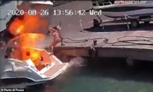 A woman was blown off her boat when it exploded while she was filling it up with fuel in the port of Ponza, in Italy