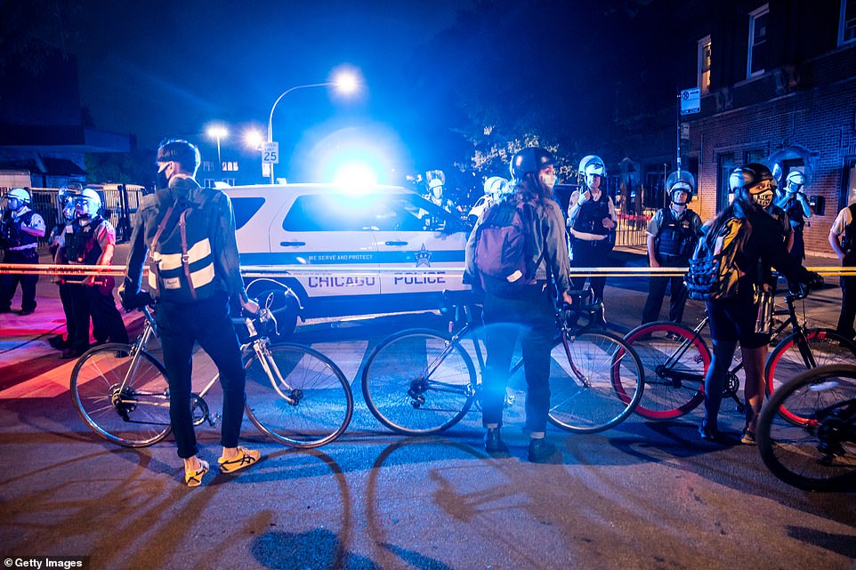 Demonstrators used their bikes as barricades against cops during a march through Chicago