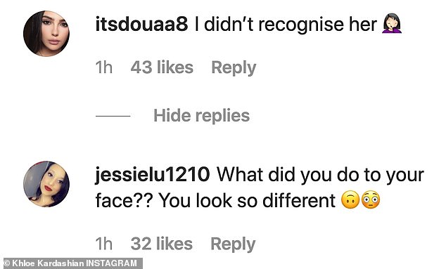 More shocked fans: Itsdouaa8 then said, 'I didn't recognise her' and shared a hand-on-face emoji then Jessielu1210 said: What did you do to your face?? You look so different'