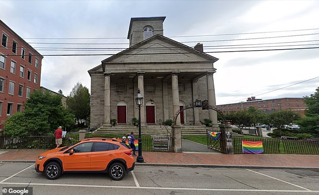 About 50 of Bell's friends and relatives will gather at South Church (pictured) in Portsmouth, Maine to watch his son tie the knot in an indoor ceremony on October 17