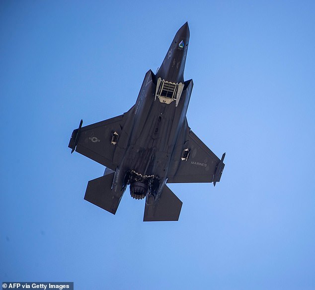 The F-35B combat jet (stock image) was reported to have 'disintegrated' after crashing into the ground