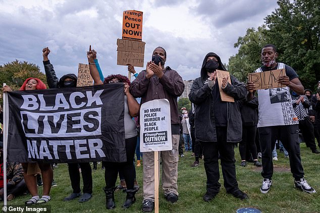 Black Lives Matter supporters were out in force at Wade Park, near Case Western Reserve University, where Trump and Biden will go head to head