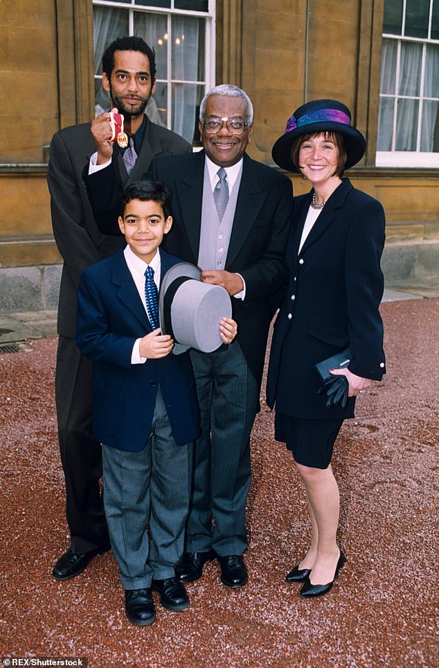 Trevor McDonald with wife Josephine and sons Tim and Jack after receiving his Knighthood