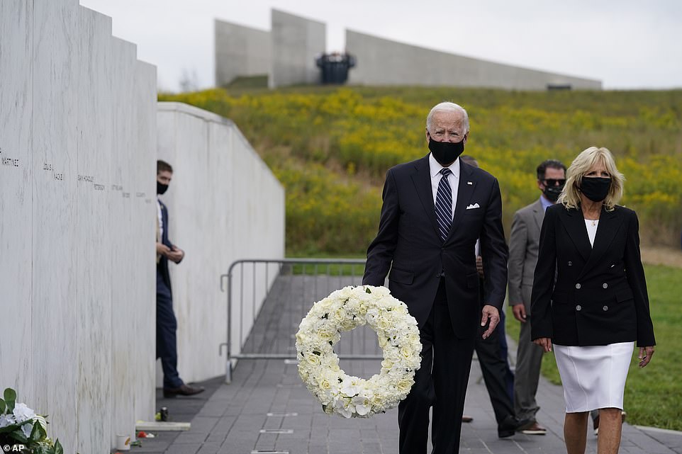 Joe Biden and his wife Jill traveled to the Flight 93 National Memorial shortly after attending a 9/11 memorial ceremony in New York City, and Trump