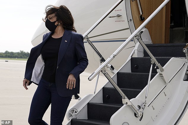 Vice presidential nominee Kamala Harris is photographed arriving in Milwaukee, Wisconsin on Monday. The first thing she did was meet with members of Jacob Blake
