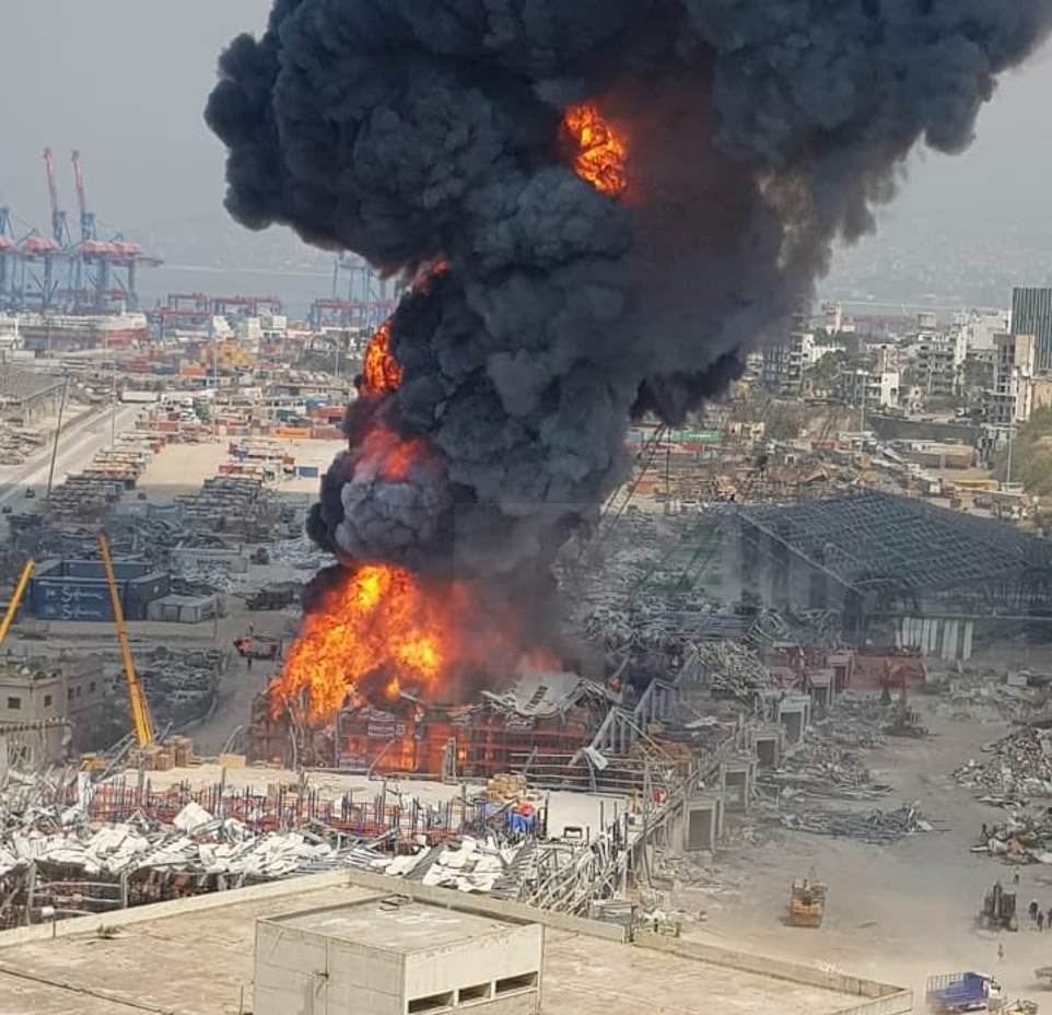 An inferno raging at the port in Beirut on Thursday afternoon just 37 days after the city was rocked by an explosion