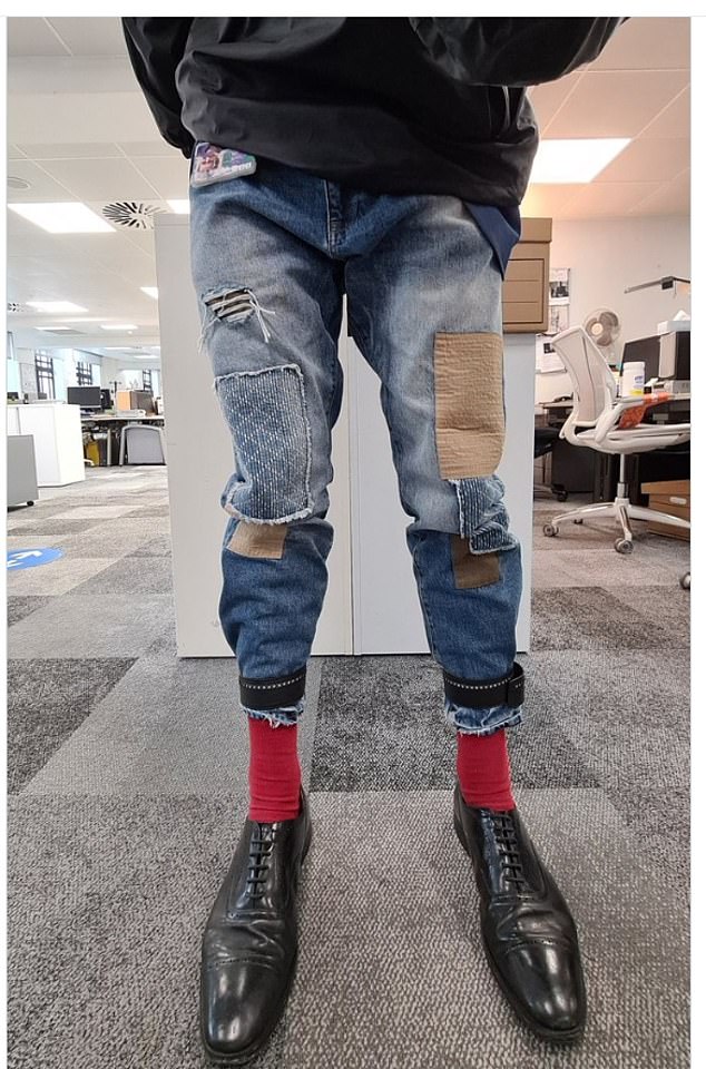 Jeremy Vine was showcasing his ripped jeans on a Twitter post but it was his huge feet that grabbed the attention of social media users