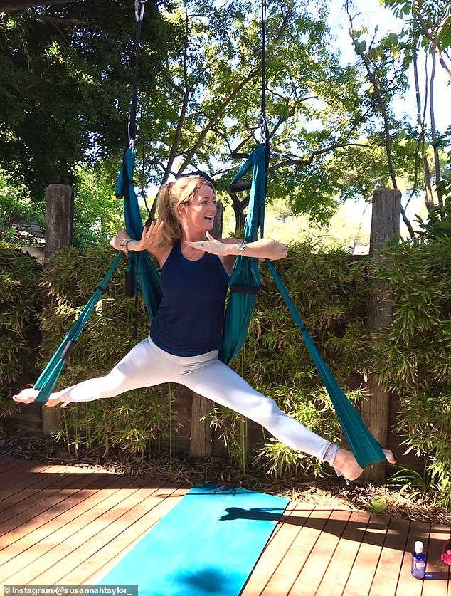 How’s this for legwork? Susannah doing aerial yoga