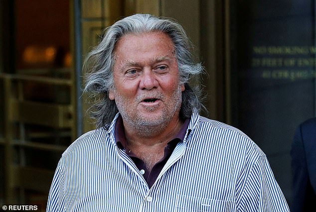 Bannon (pictured being released from custody on August 20) will go to trial in May