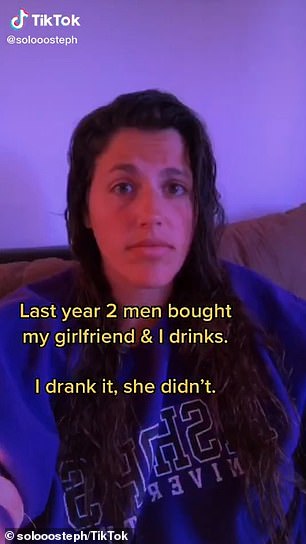Scary: Stephanie Tavares, 26, from Montreal, Canada, shared a video of herself passing out on the ground just five minutes after her drink was spiked