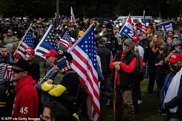 Several hundred members of the Proud Boys and other similar groups gathered for a rally at Delta Park in Portland in September