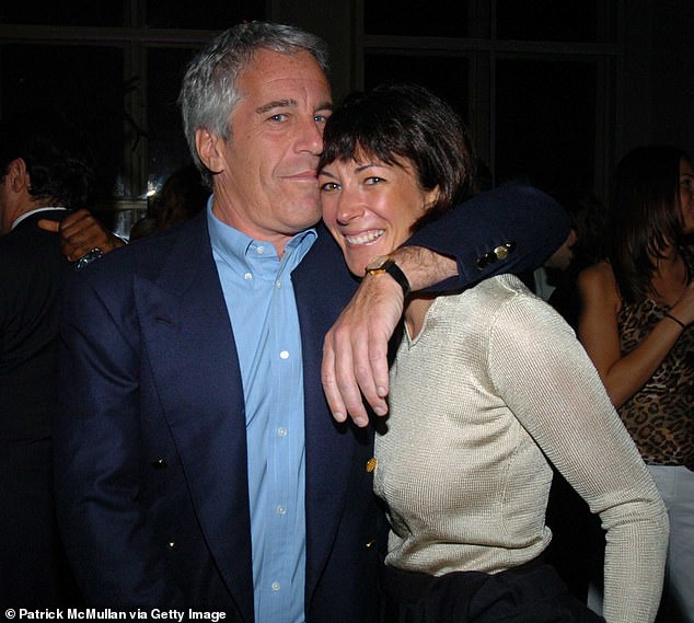 Maxwell is currently behind bars on sex trafficking charges. The British socialite is accused of helping recruit and groom dozens of young girls for Epstein (pictured together in 2005)