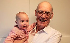 Before the pandemic struck, Martin Ward’s father, Geoffrey, 76, was ‘fit as a fiddle’ (pictured with his grandchild)