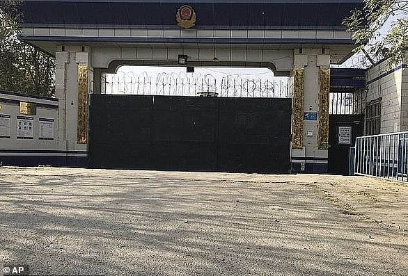 Entrance to a jail which locals say is used to hold those undergoing political indoctrination program in Korla, Xinjiang. Local laws have  been revised to allow such establishments