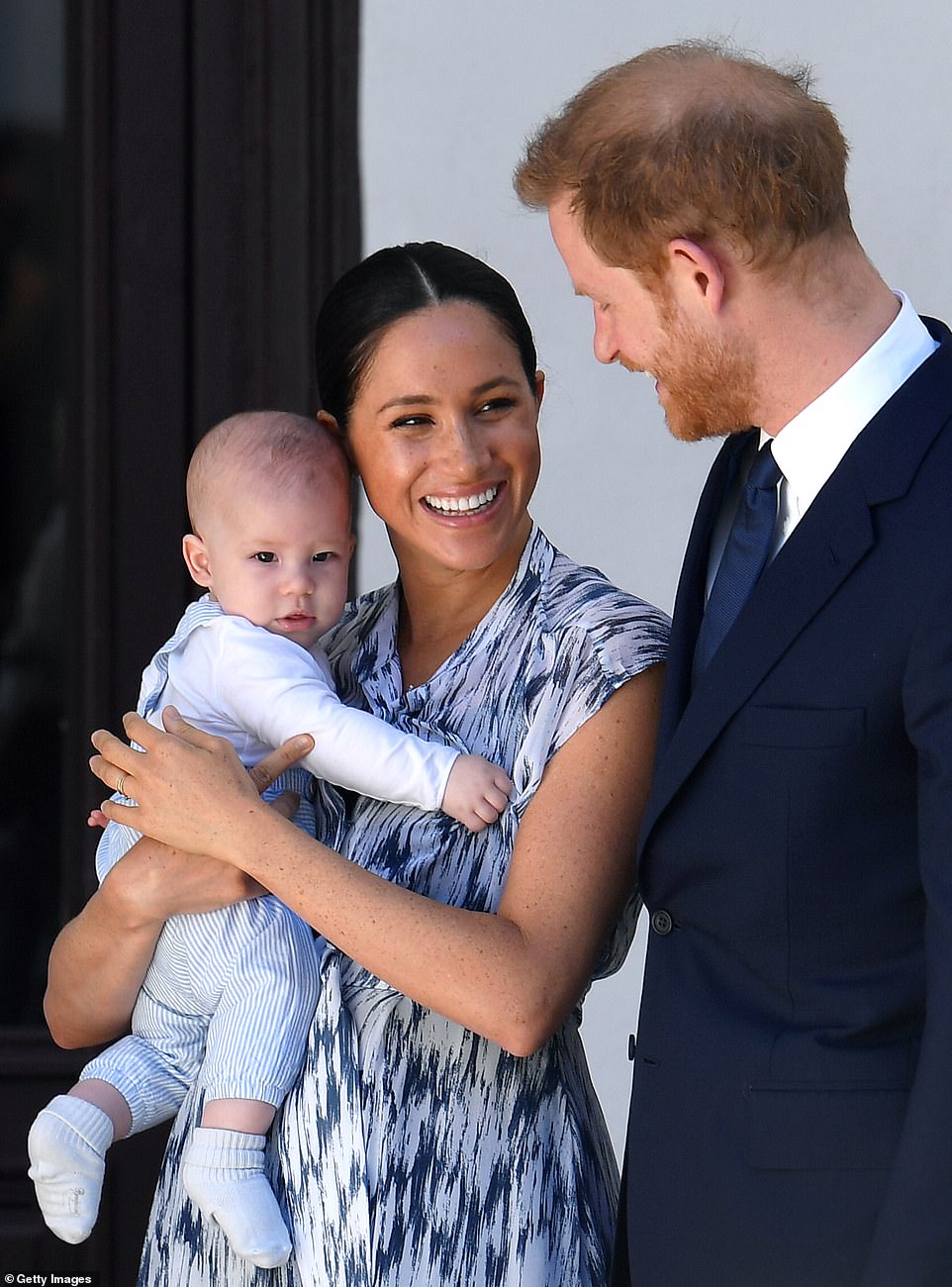 The Duke and Duchess told the Nobel laureate that they had been enjoying 'a lot of good family time', with Meghan saying they felt 'grateful' to spend time with their son to witness moments they 'otherwise might have missed out on' in the absence of Covid (pictured, with their son Archie)