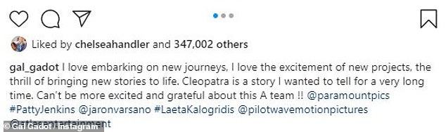 Excited: In an Instagram post on Sunday, the actress confirmed the project and shared that she's been wanting to play Cleopatra for 'a very long time'