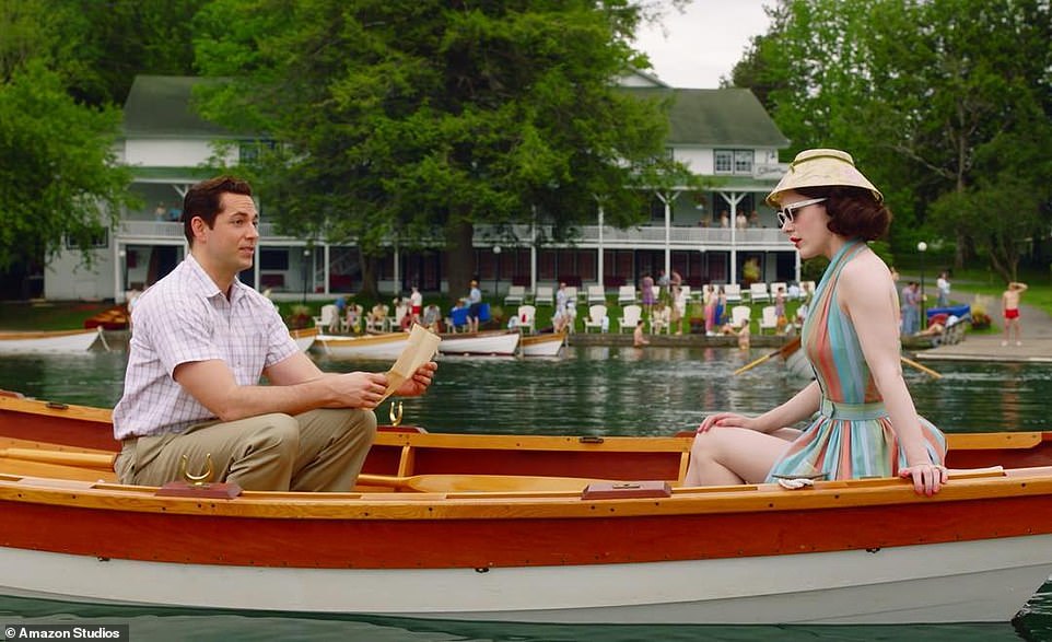A view of the resort pictured above in the TV show with Mrs. Maisel enjoying a boat ride