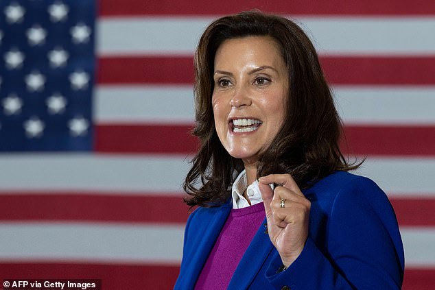 Michigan Governor Gretchen Whitmer introduces Democratic Presidential Candidate Joe Biden to speak at Beech Woods Recreation Center in Southfield, Michigan, on October 16, 2020