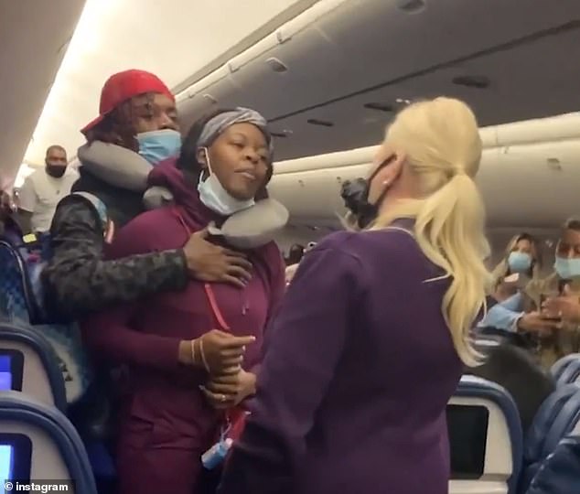 It is understood the altercation began when the woman was asked to wear her mask in line with the airline's policy to stop the spread of coronavirus. She then appears to slap the female flight attendant in the face