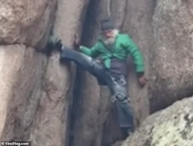 Andrey finishes off his performance with a leg stretch against the rocks, showing surprising flexibility for a septuagenarian