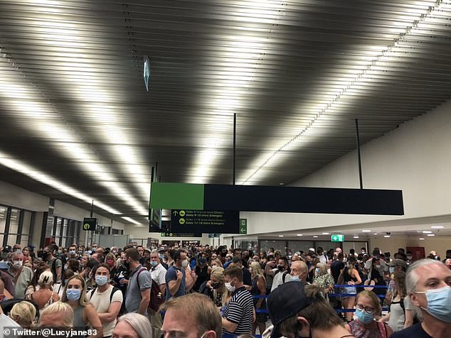 One flier claimed the disruption was sparked after five different flights were announced for departure at the same time