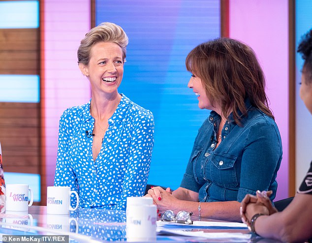 Lorraine producer Helen Addis, 40, from Weybridge, Surrey is pictured on Loose Women last year promoting the 'Change and Check' campaign, which encourages women to check their breasts for abnormalities after she was diagnosed with breast cancer at the age of 39