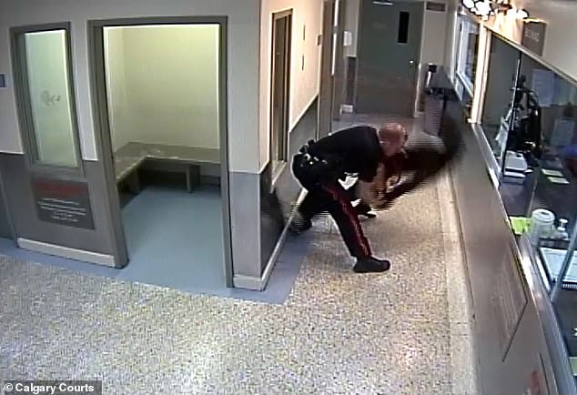A fellow officer told the court it was a 'judo-style throw' and said he heard the alleged victim's facial bones crack on the ground