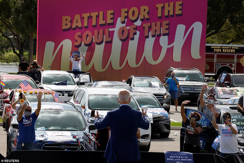 By comparison, Biden's rally was significantly smaller, hosting a fraction of the fans with supporters waving and cheering from their parked cars