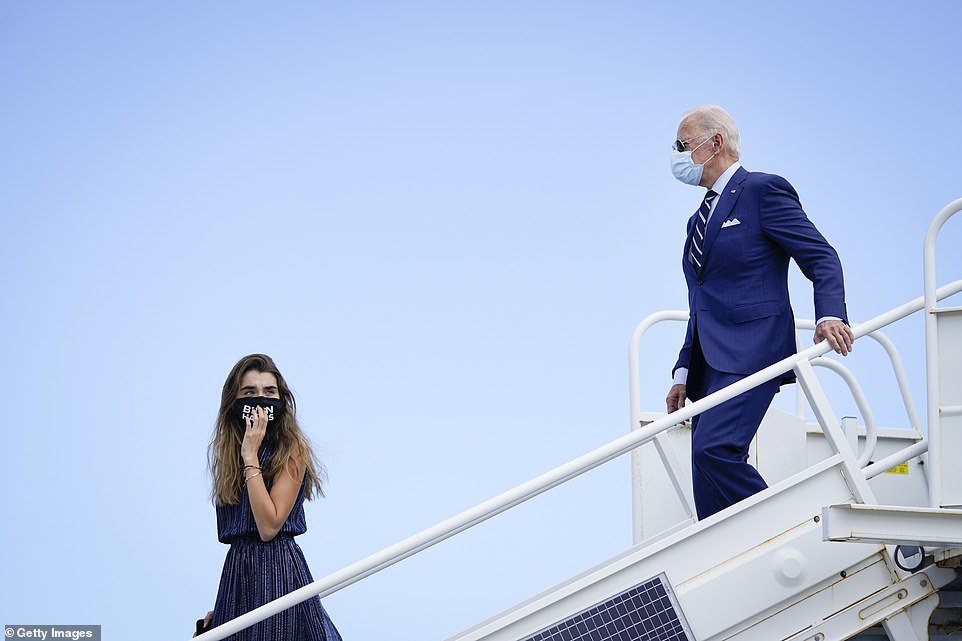 Biden arrived to the rally with his granddaughter Natalie Biden on Thursday