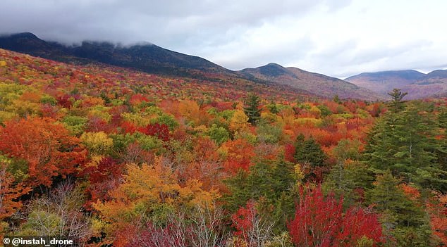 Breathtaking drone footage captures iconic fall foliage covering New Hampshire’s White Mountains 