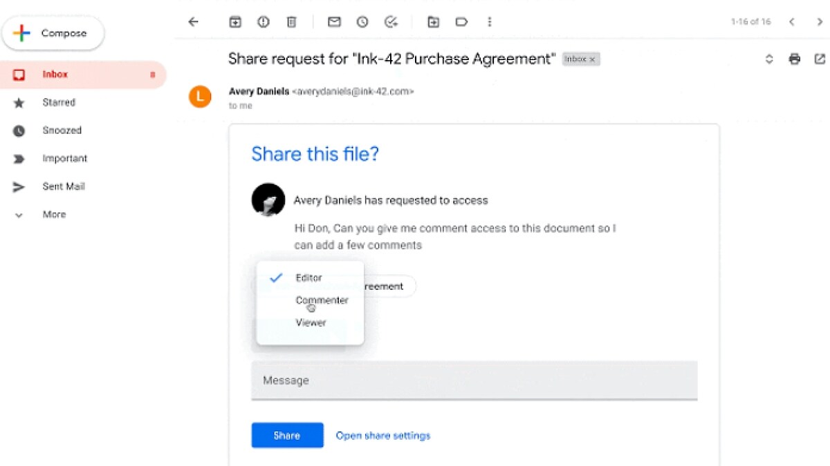 Google Drive Permissions Can Now Be Granted Directly via Gmail