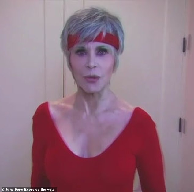 Jane Fonda back to her eighties workout heyday as she urging people to vote in celeb-filled video
