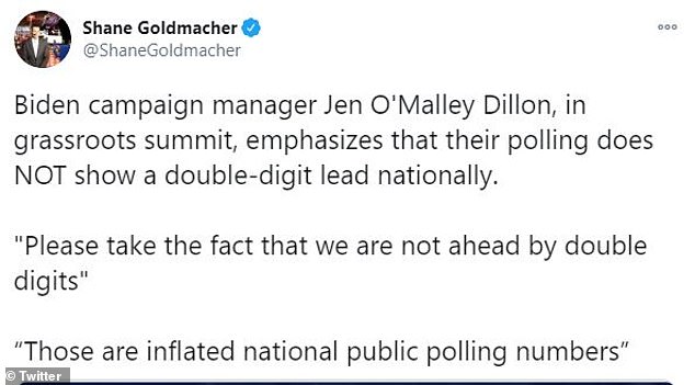 Joe Biden’s campaign manager says poll numbers favoring the Democrat are inflated