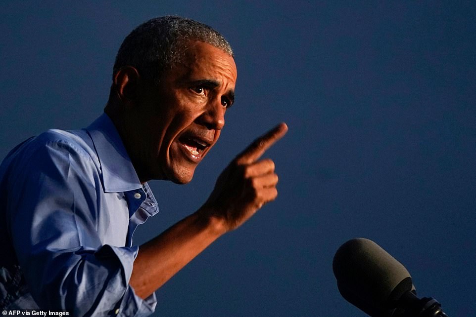 Obama campaigns for Joe Biden and slams Trump as a ‘crazy uncle’ with a ‘lie every day’