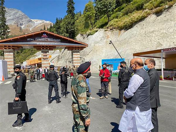 Rajnath visits Atal tunnel in Rohtang day before its inauguration by PM Modi
