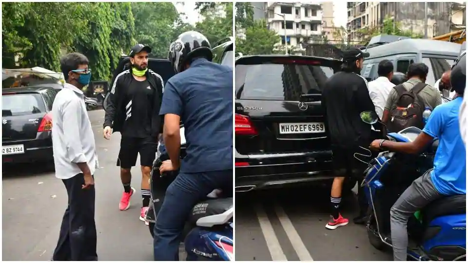 Ranveer Singh’s Mercedes gets scratched by motorbike, actor steps out to inspect. Watch