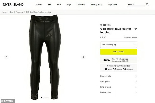 River Island is blasted by parents for selling ‘sexy’ tight leather trousers for five-year-olds