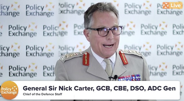 Chief of the Defence Staff General Sir Nick Carter said hostile powers 'cannot afford' a militarised conflict and so are turning to cyber attacks and disinformation