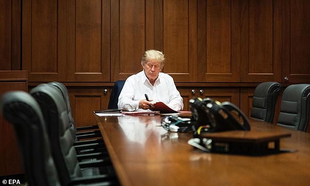 Trump is mocked online for signing blank page in ‘staged’ photo-op to show at Walter Reed hospital