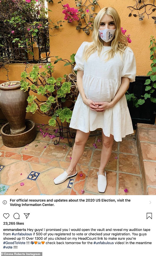 Voting 2020: Pregnant Emma Roberts shows off a VOTE mask, Mariah Carey says ‘every vote counts’