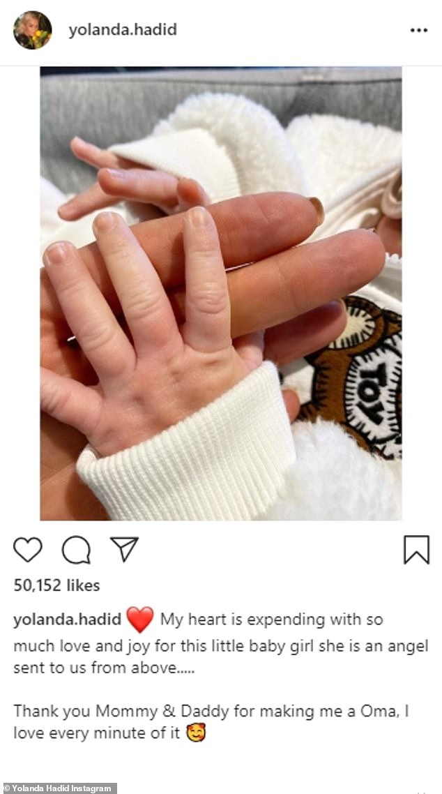 Yolanda Hadid shares tender snap of herself holding her granddaughter’s tiny hand 