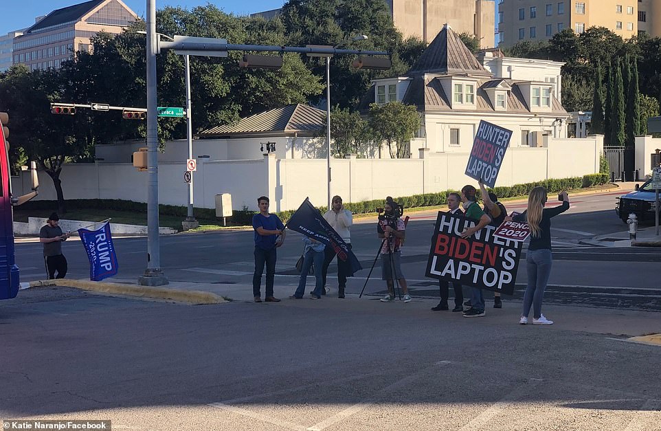 A Biden staffer posted pictures of Trump supporters heckling the Biden bus at a pitstop
