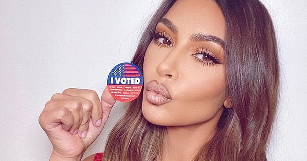 Kim Kardashian urges fans to vote while her hubby Kanye casts ballot for himself
