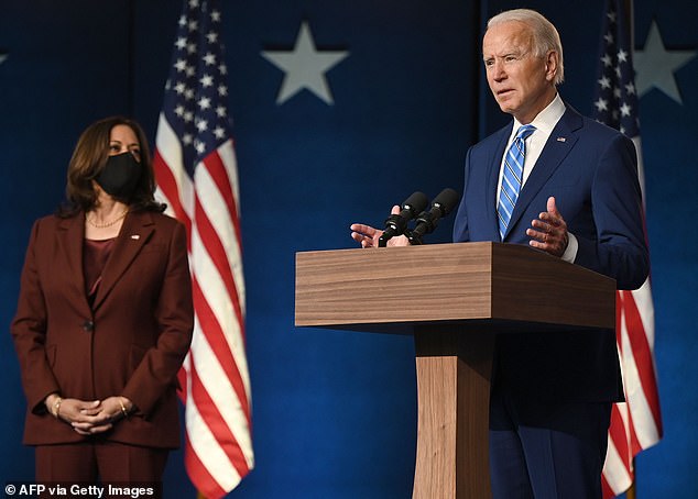 Biden and Harris, pictured on Wednesday afternoon, are attempting to project authority