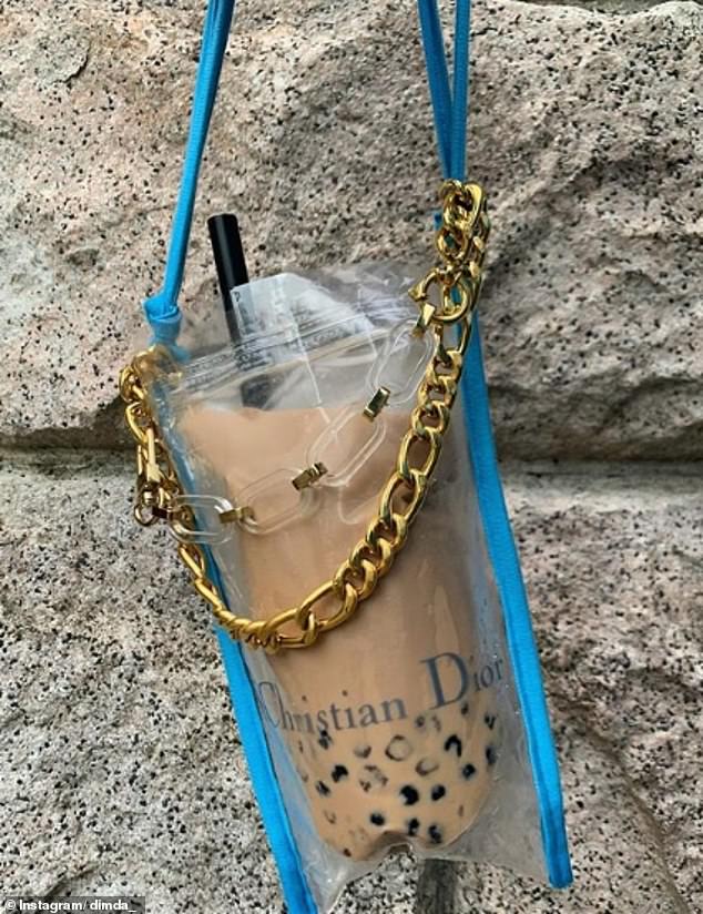 Another quirky design by Daisuke shows bubble tea being carried in a custom Dior hand bag